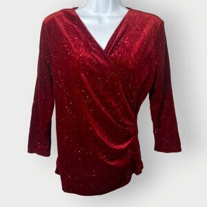 Vtg Y2K Festive Faux Top | 12 | Velvet Red Glitter | Whimsigoth Holidays